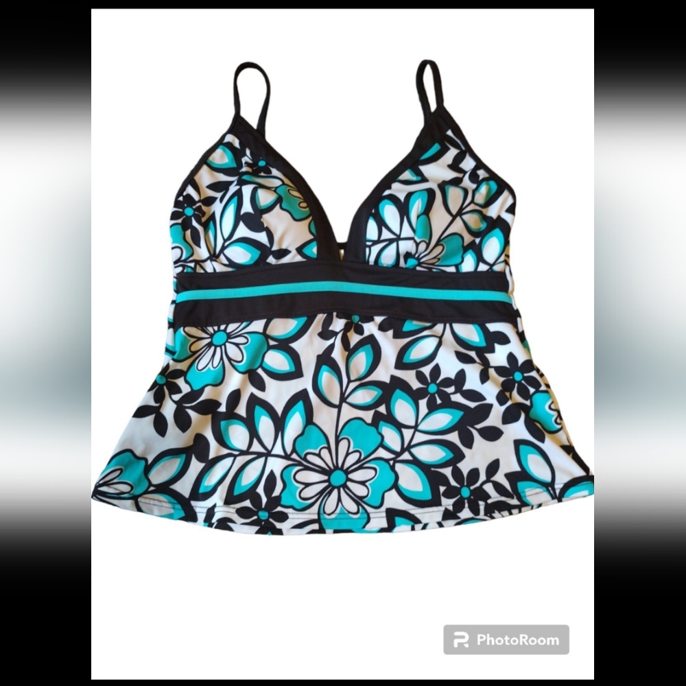Vintage Tankini top Teal  floral  size 10 excellent